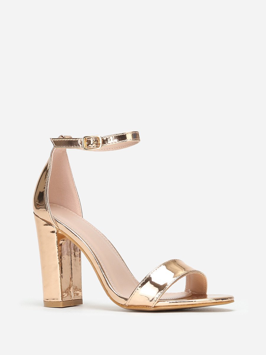 Sandales vernies à talon carré or rose