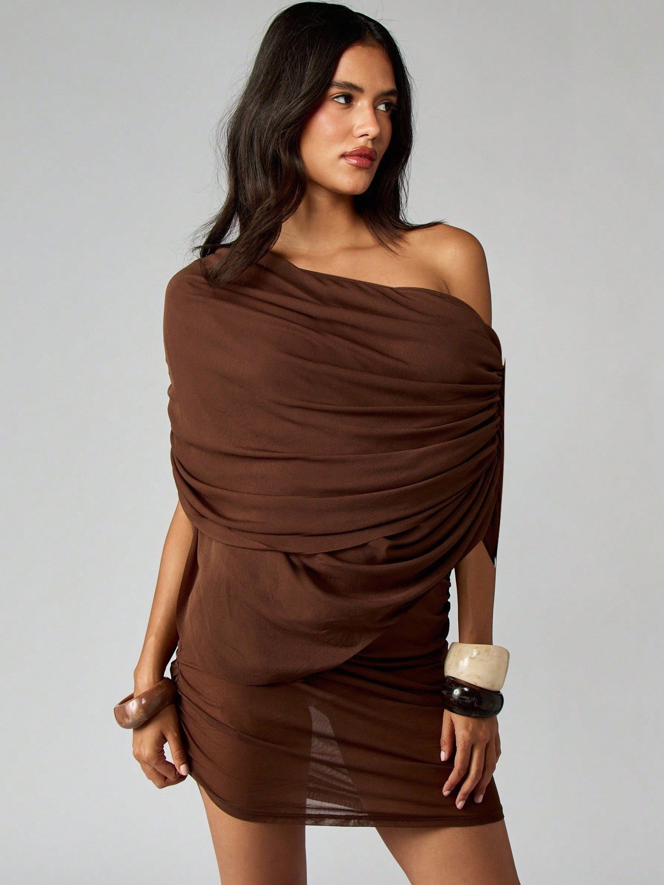 Mini Robe Asymétrique En Maille Froncée Avec Drapé