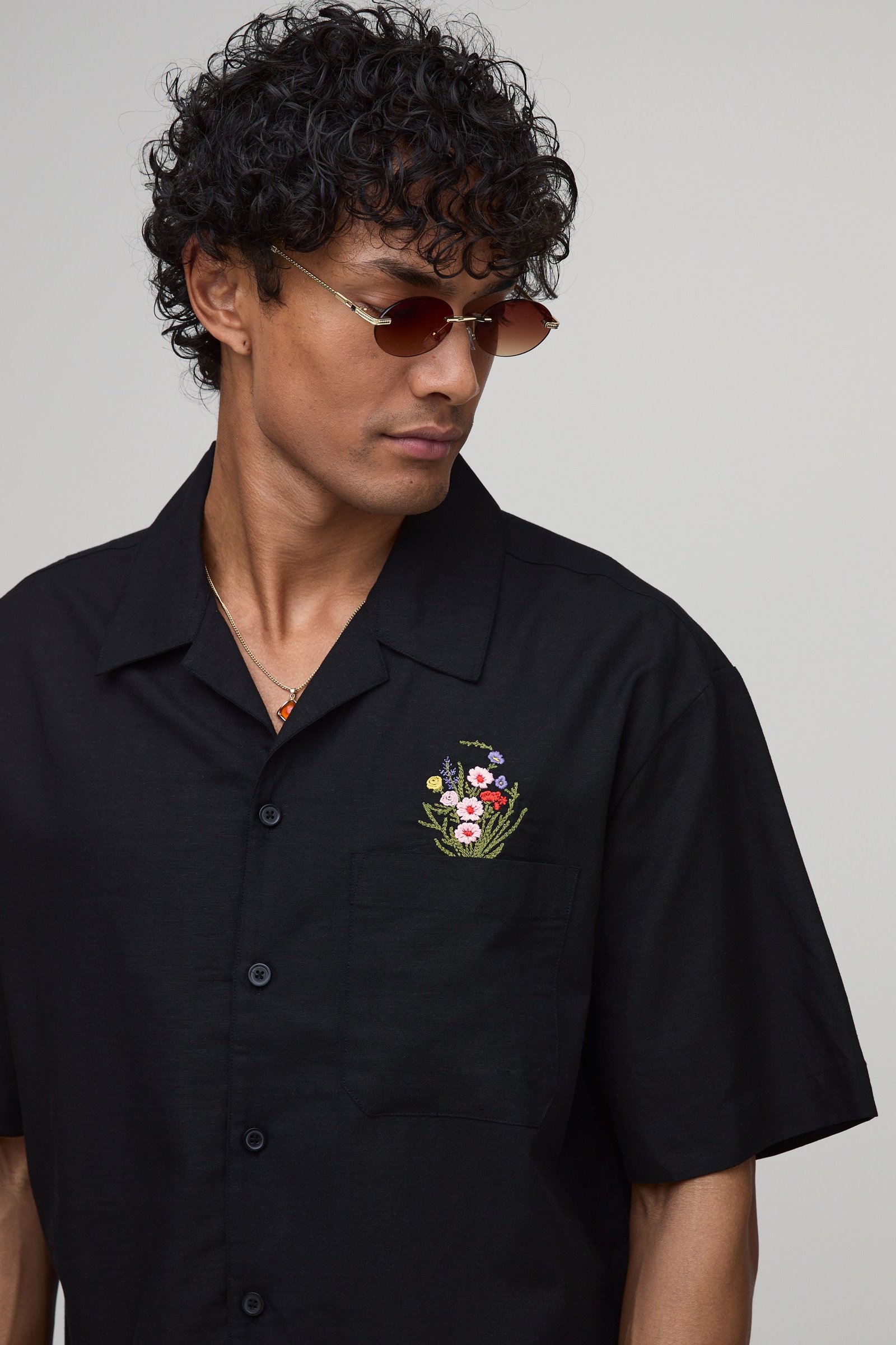 Chemise Oversize À Motif Floral Avec Poche En Mélange De Lin