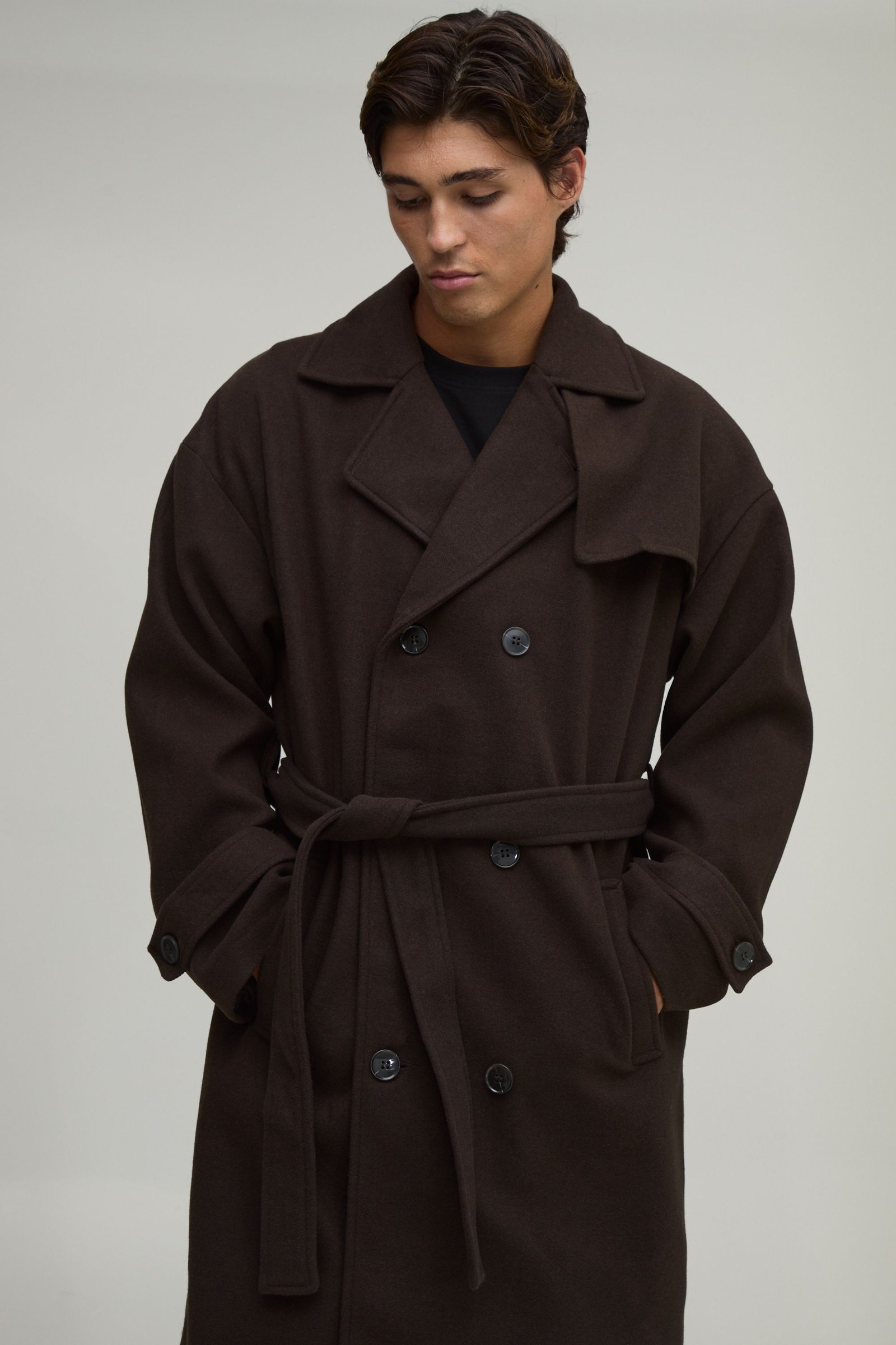 Trench Croisé Long en Chocolat