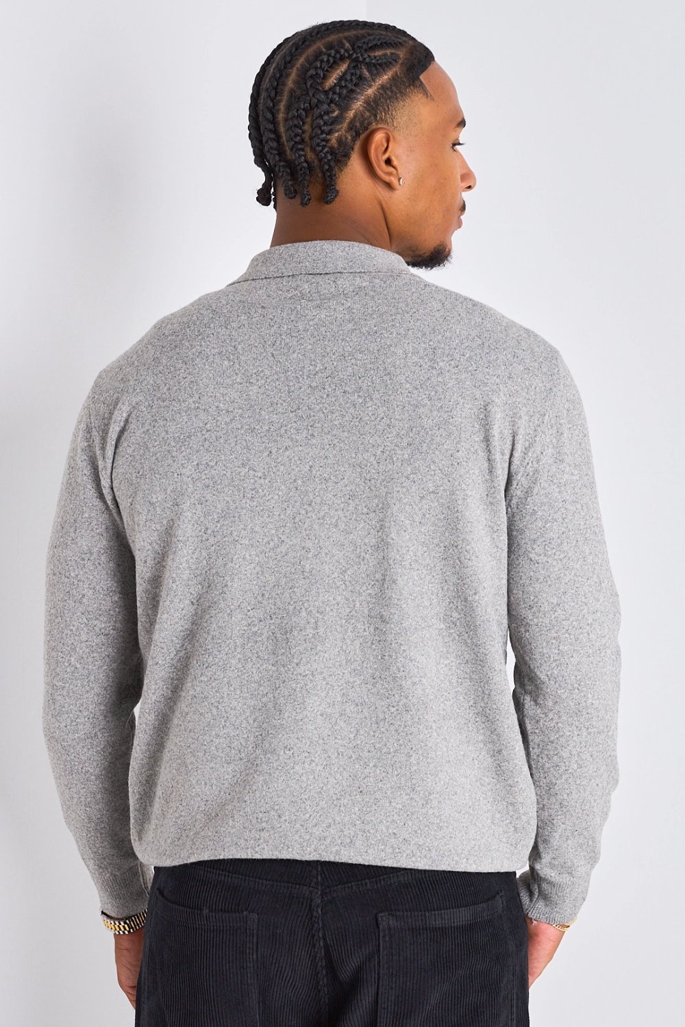 Pull demi-zip à col rabat gris