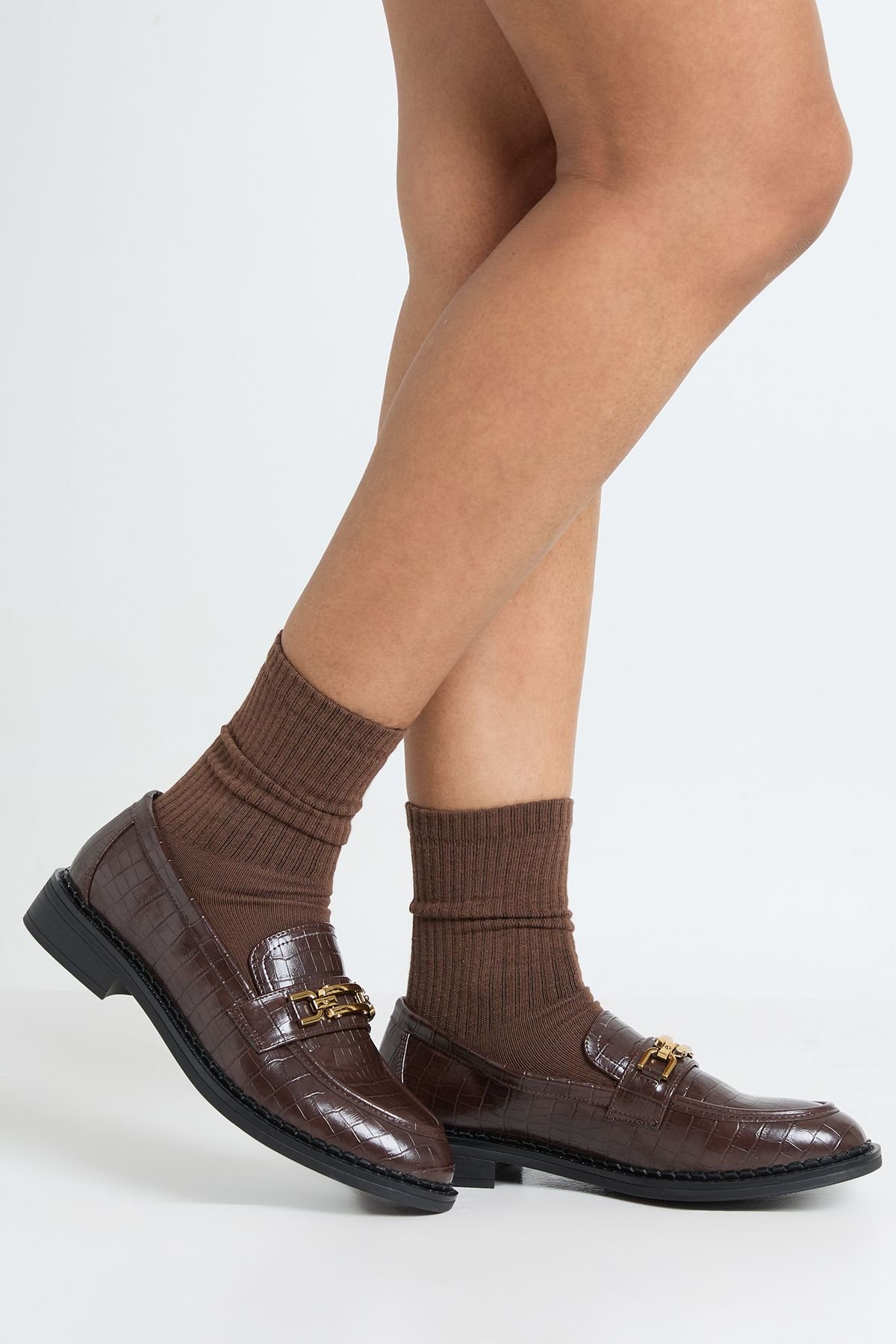 Croc-effect chain loafers - Wide fit