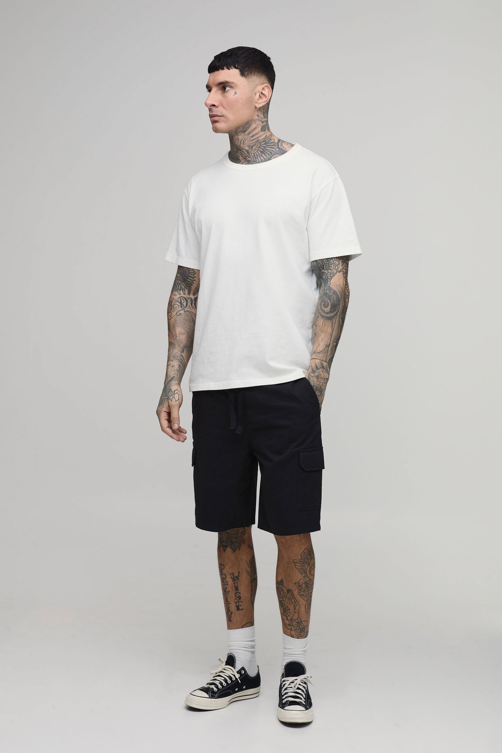 Short Cargo Mi-long En Twill Coupe Décontractée Taille Élastiquée Essentiel Tall