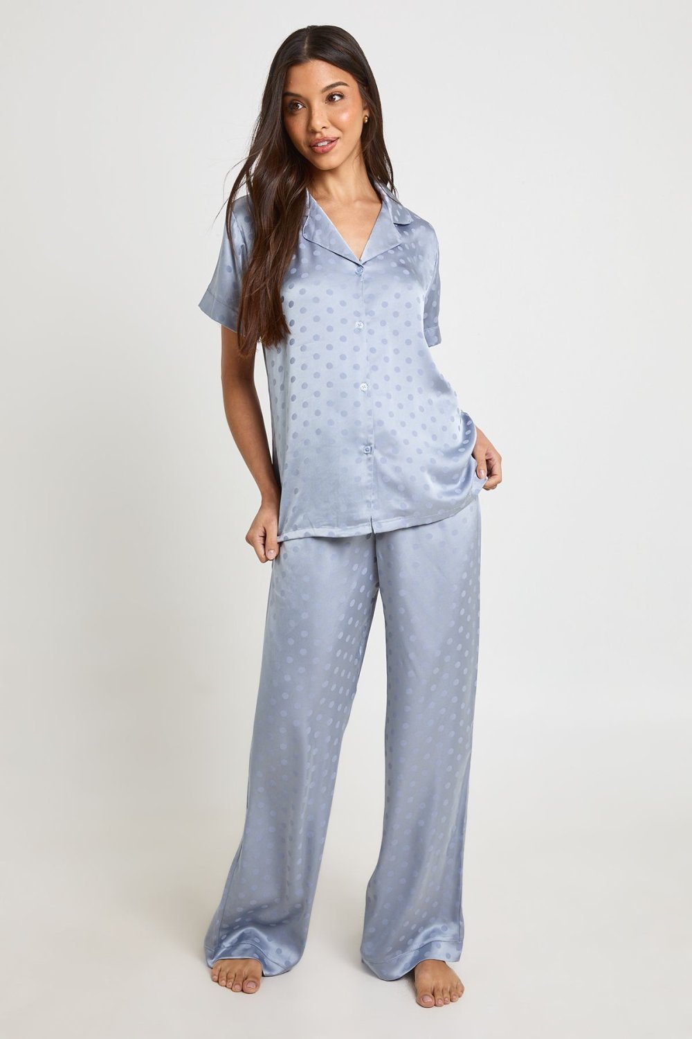 Jacquard satin shirt and shorts pyjama set