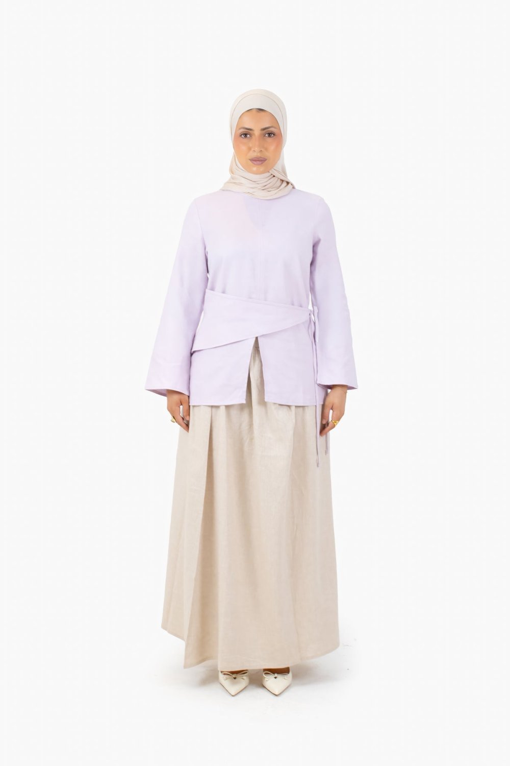 Haut portefeuille en lin et coton - Lilas