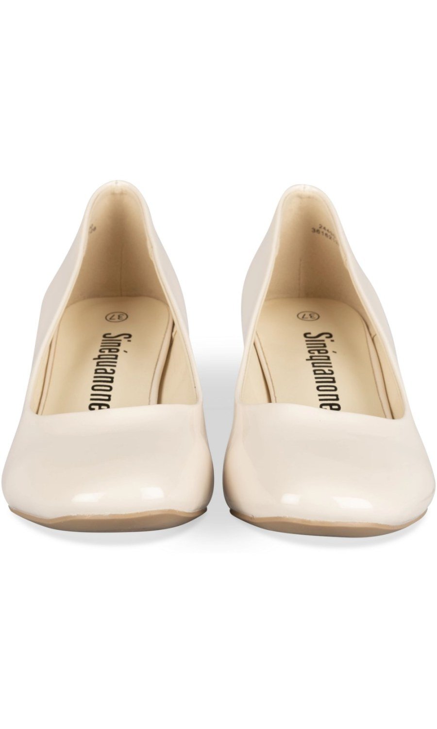 Beige patent square-toe pumps