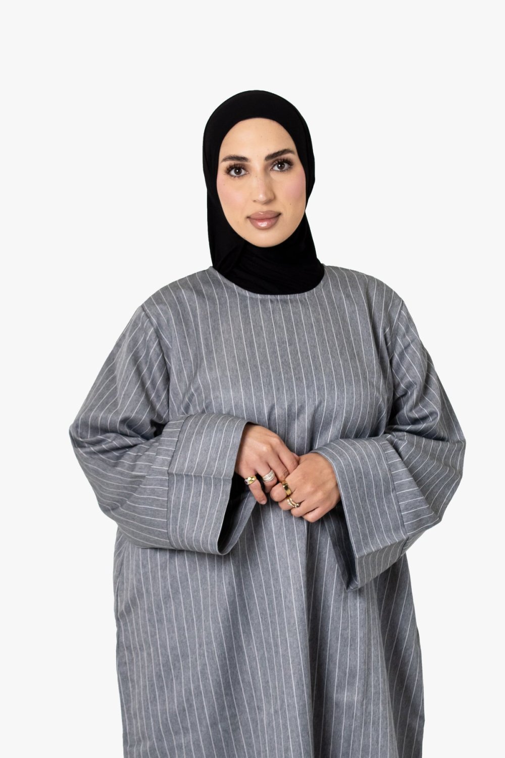 Striped kimono abaya - Grey