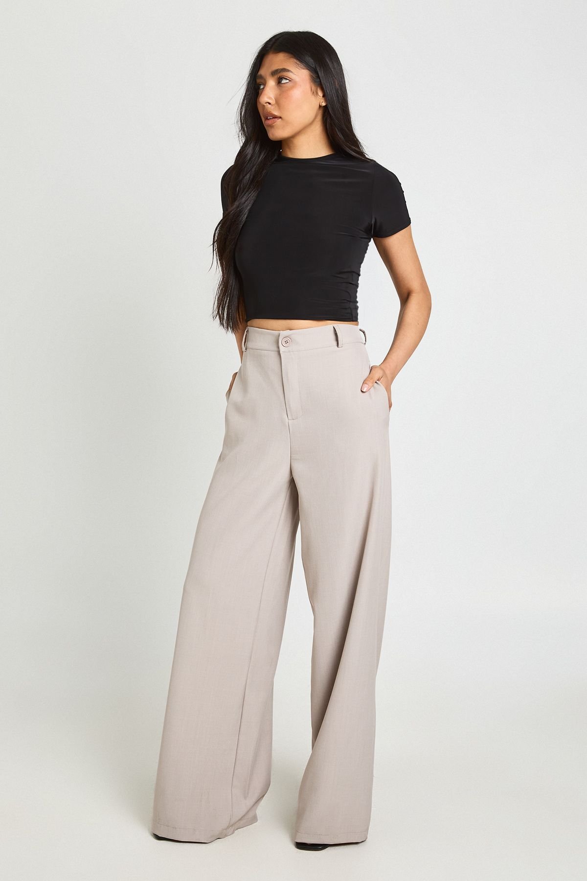 High-waisted straight-leg trousers - Tall