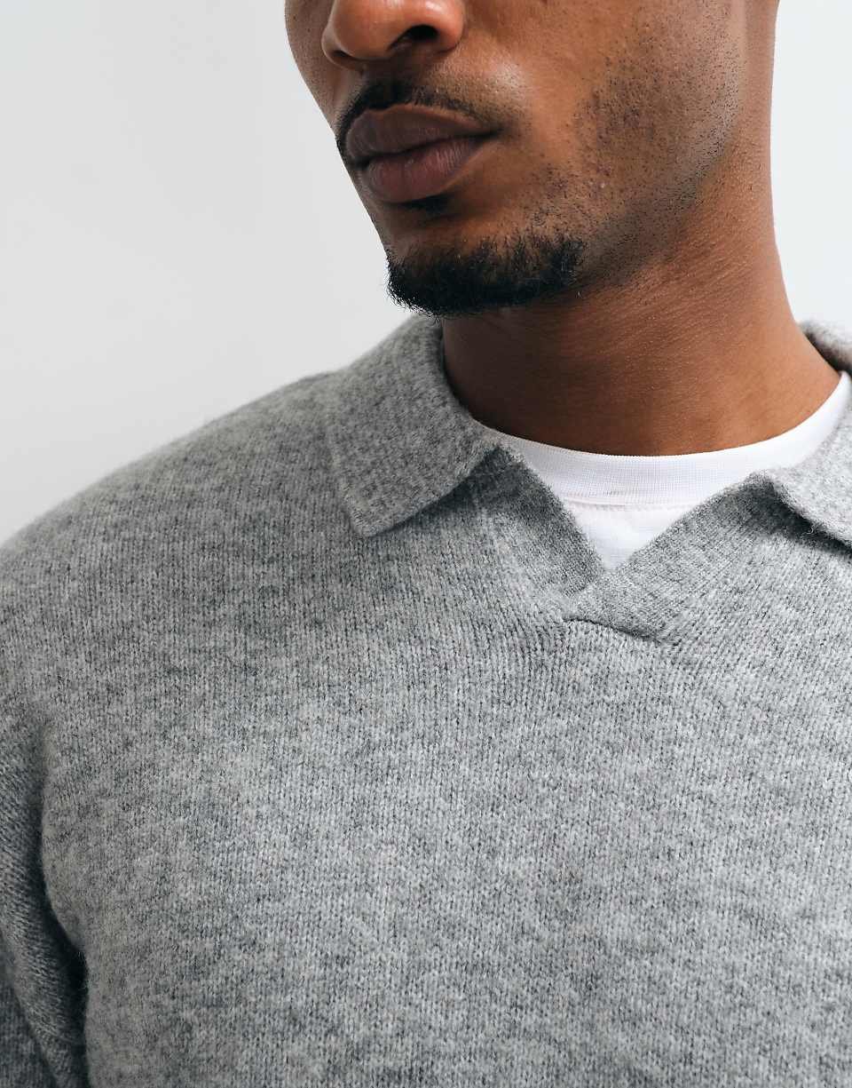 Fluffy oversized polo jumper in light grey