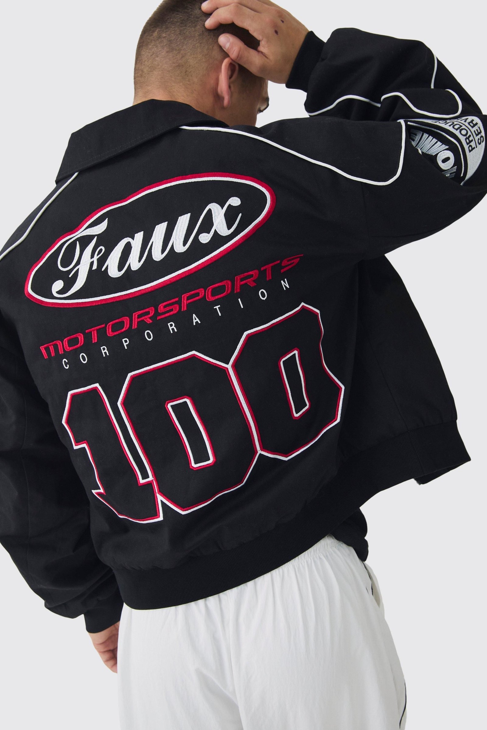 Veste moto Boxy Badge en sergé noire