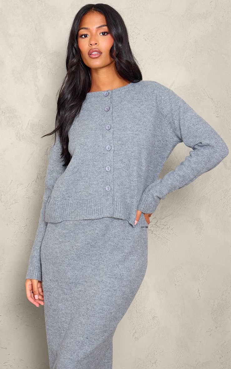 Tall Melange Soft Knit Basic Button-Up Cardigan