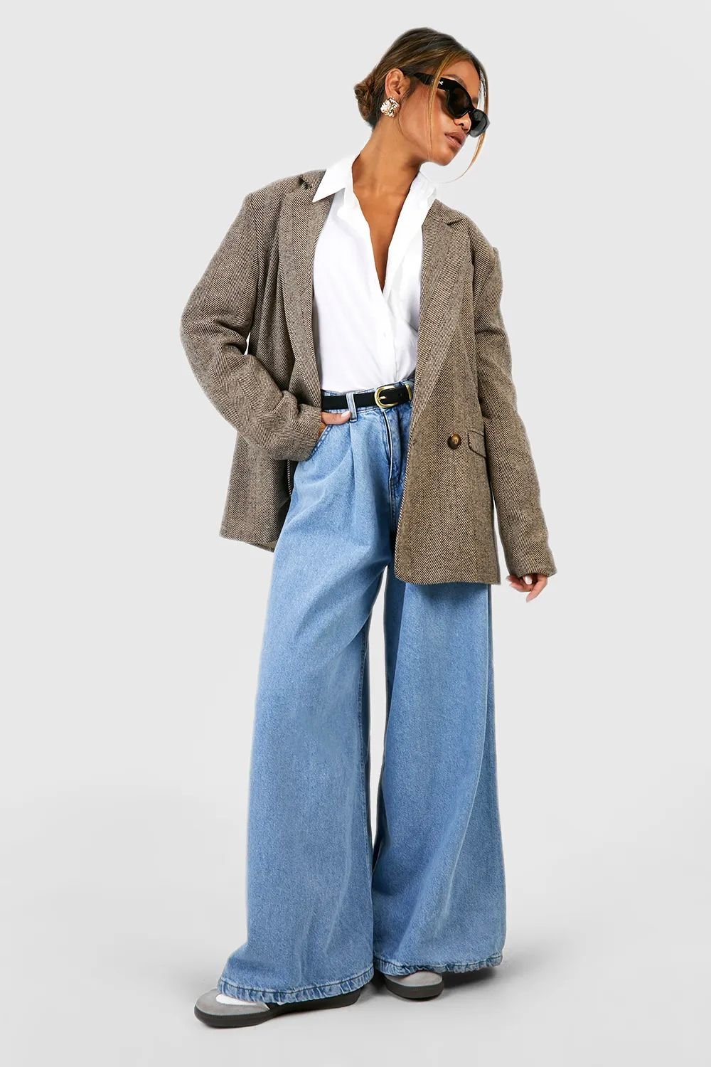 قميص واسع من قماش البوبلين القطني من Boohoo Basics