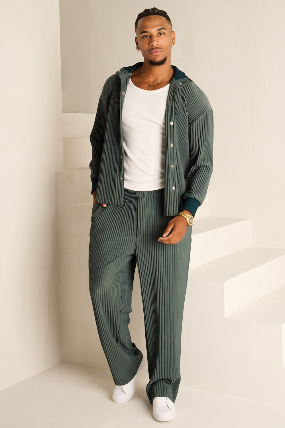 Ensemble gilet et pantalon côtelé kaki