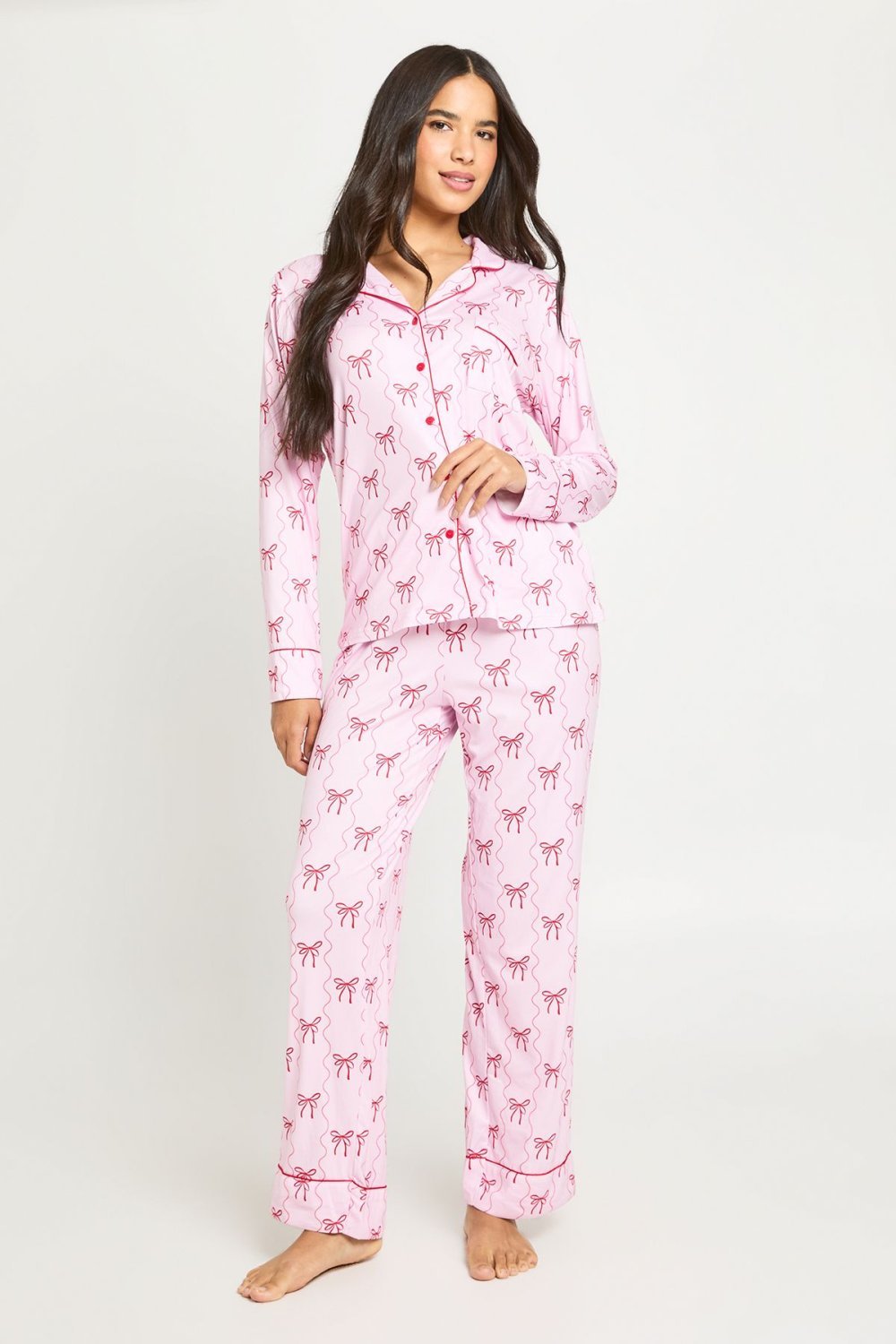 Pyjama chemise et pantalon tout doux rose