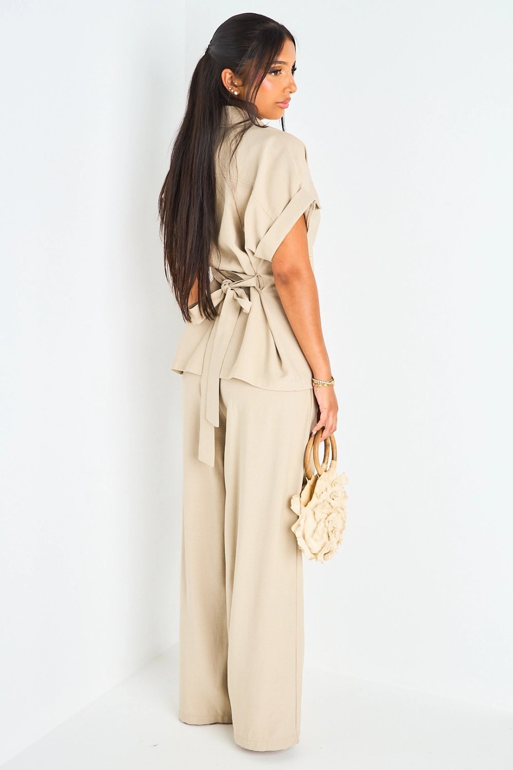 Ensemble chemise b ceinture w pantalon droit taupe