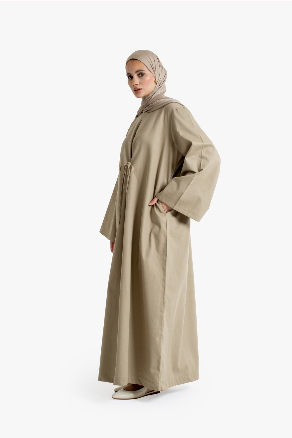 Abaya coton b 7bel l9eddam - Beige