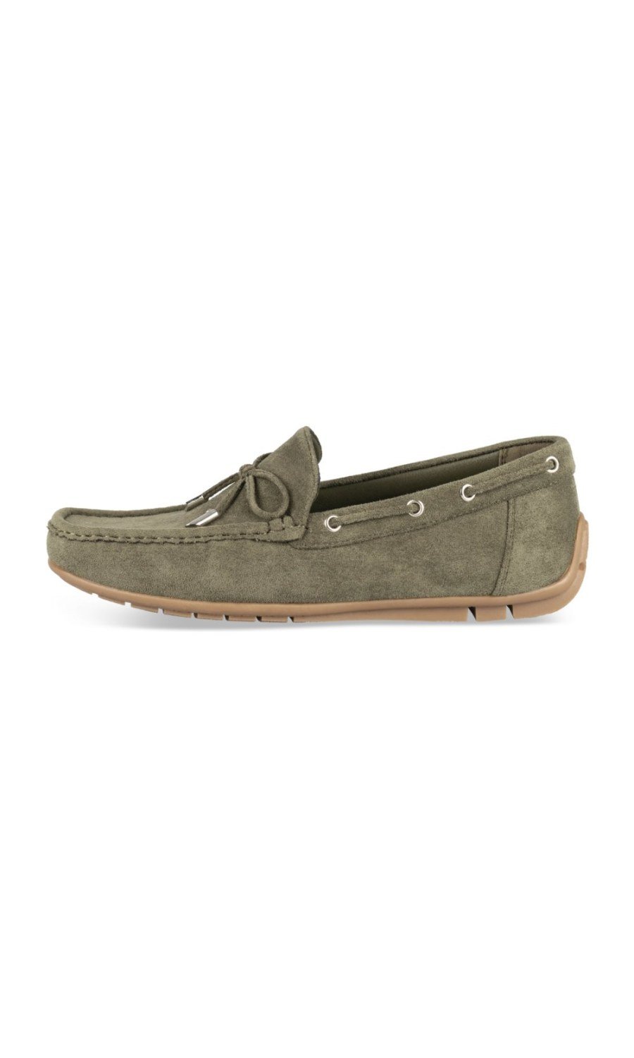 Khaki suede-effect bow loafers