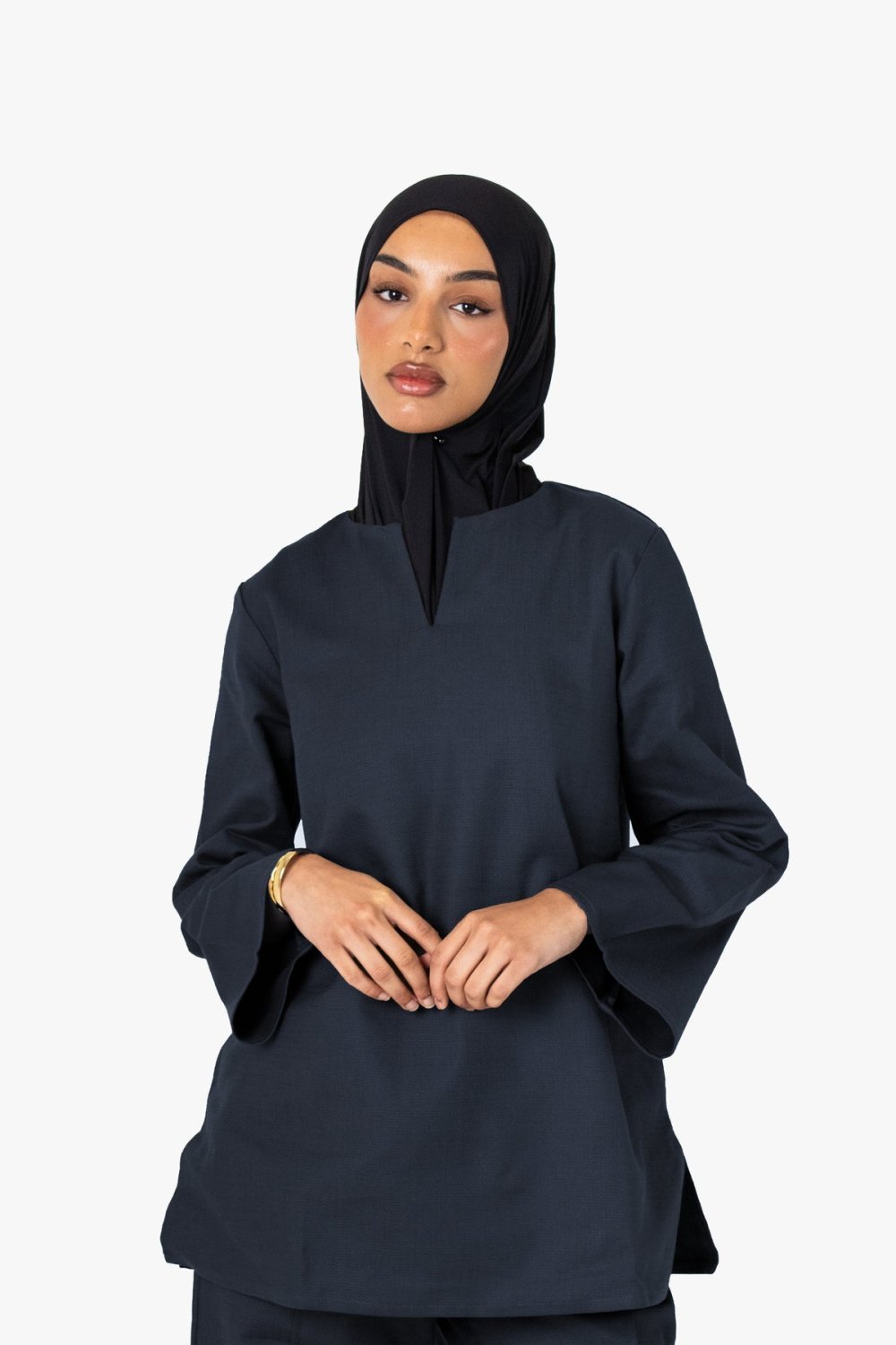 Split-neck cotton top - Navy