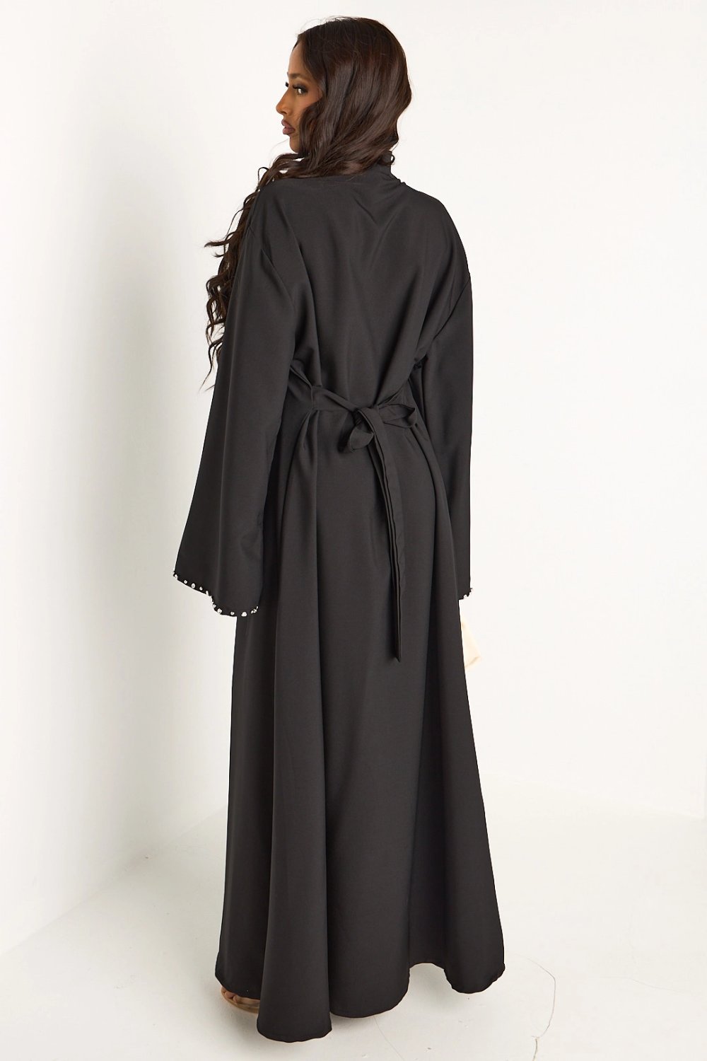 Black V-neck abaya with rhinestones