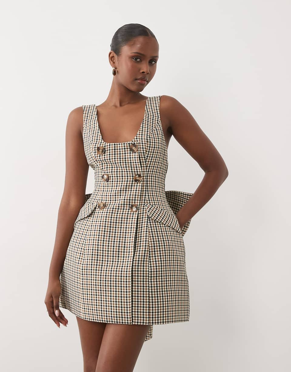 Fitted checked mini dress with buttons and pockets