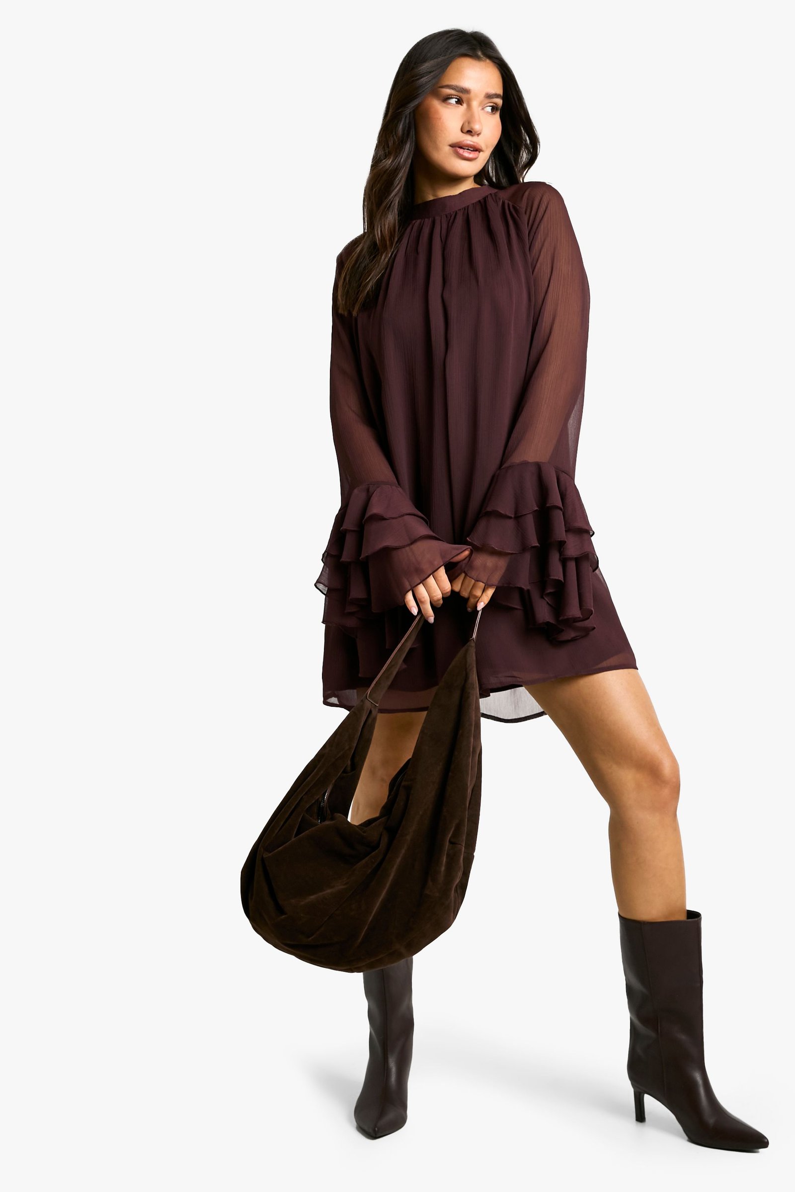 Robe smock en mousseline à col montant - Tall