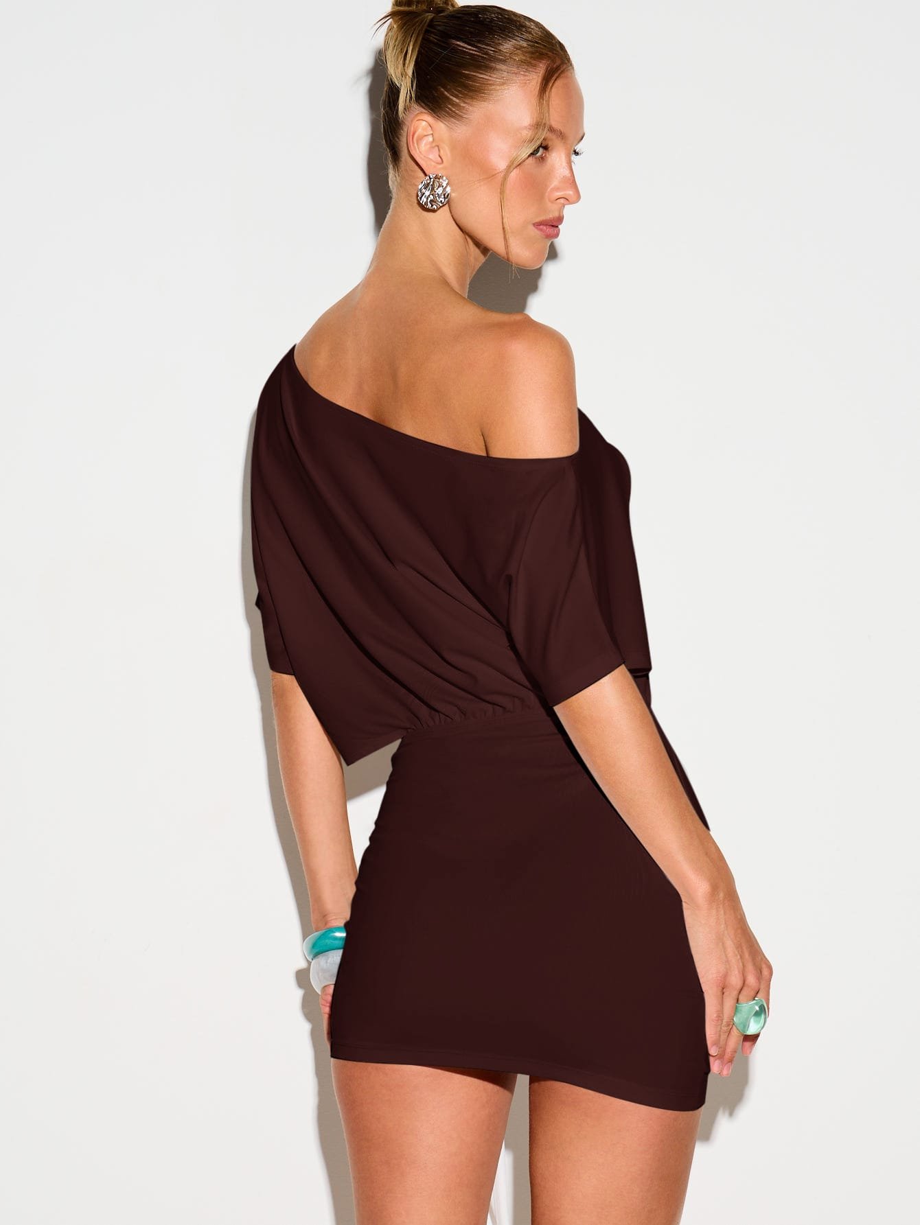 Asymmetric one-shoulder ring detail mini dress