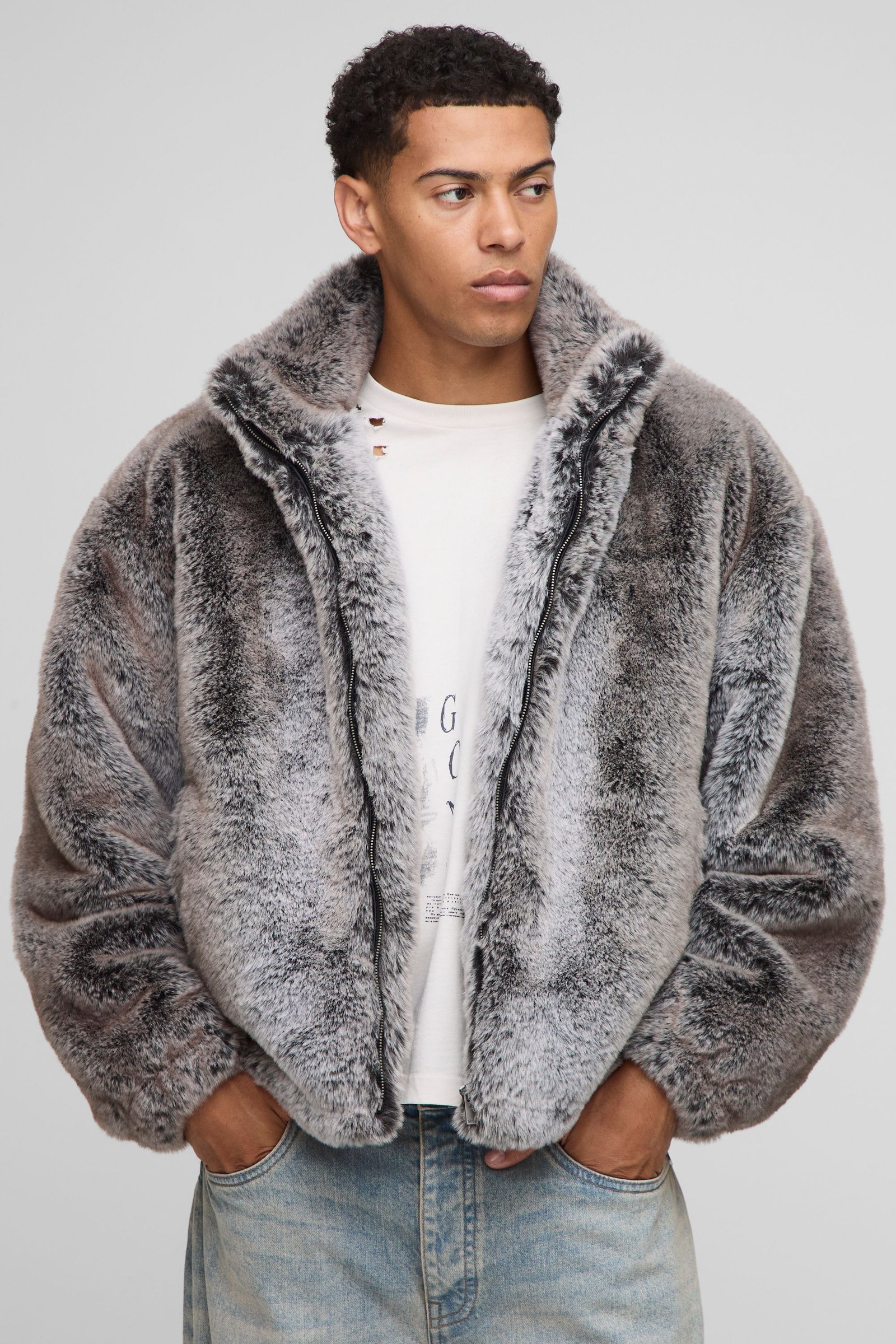 Veste zippée à col entonnoir, coupe oversize, bicolore en PU