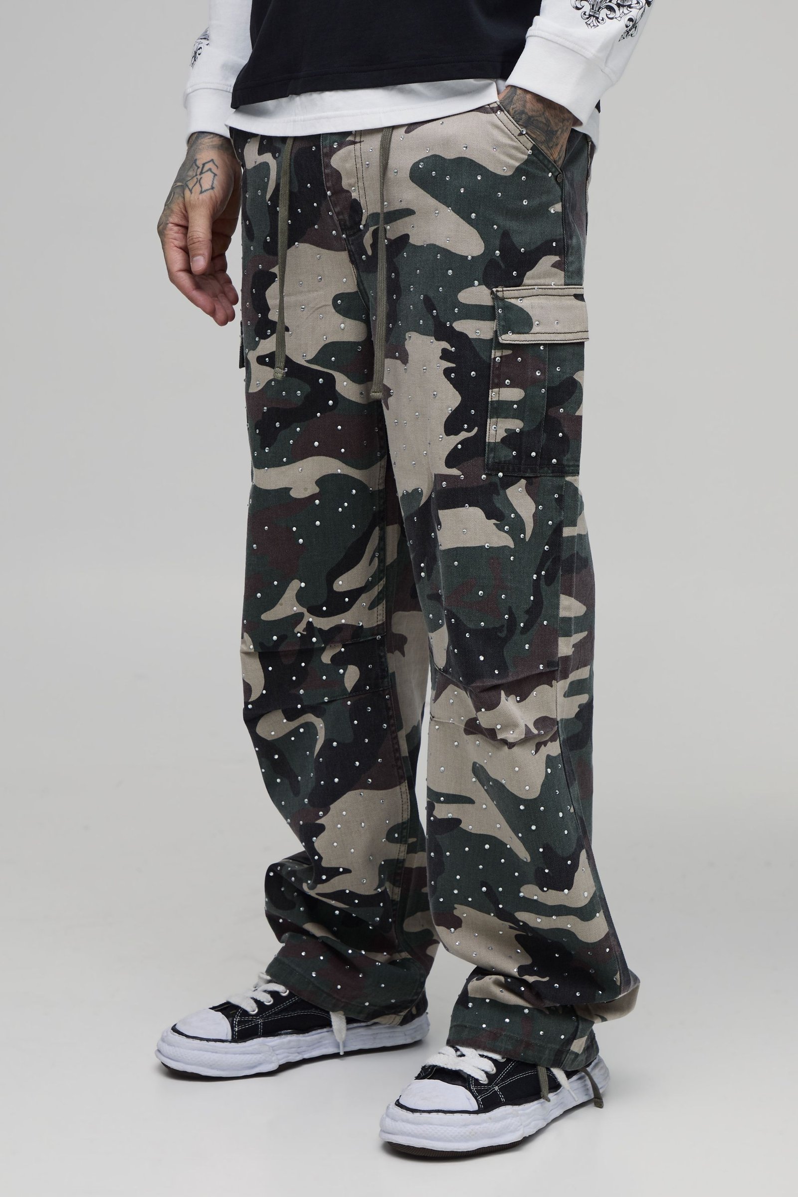Pantalon Cargo Camouflage Avec Strass Coupe Décontractée Pour Homme Grand