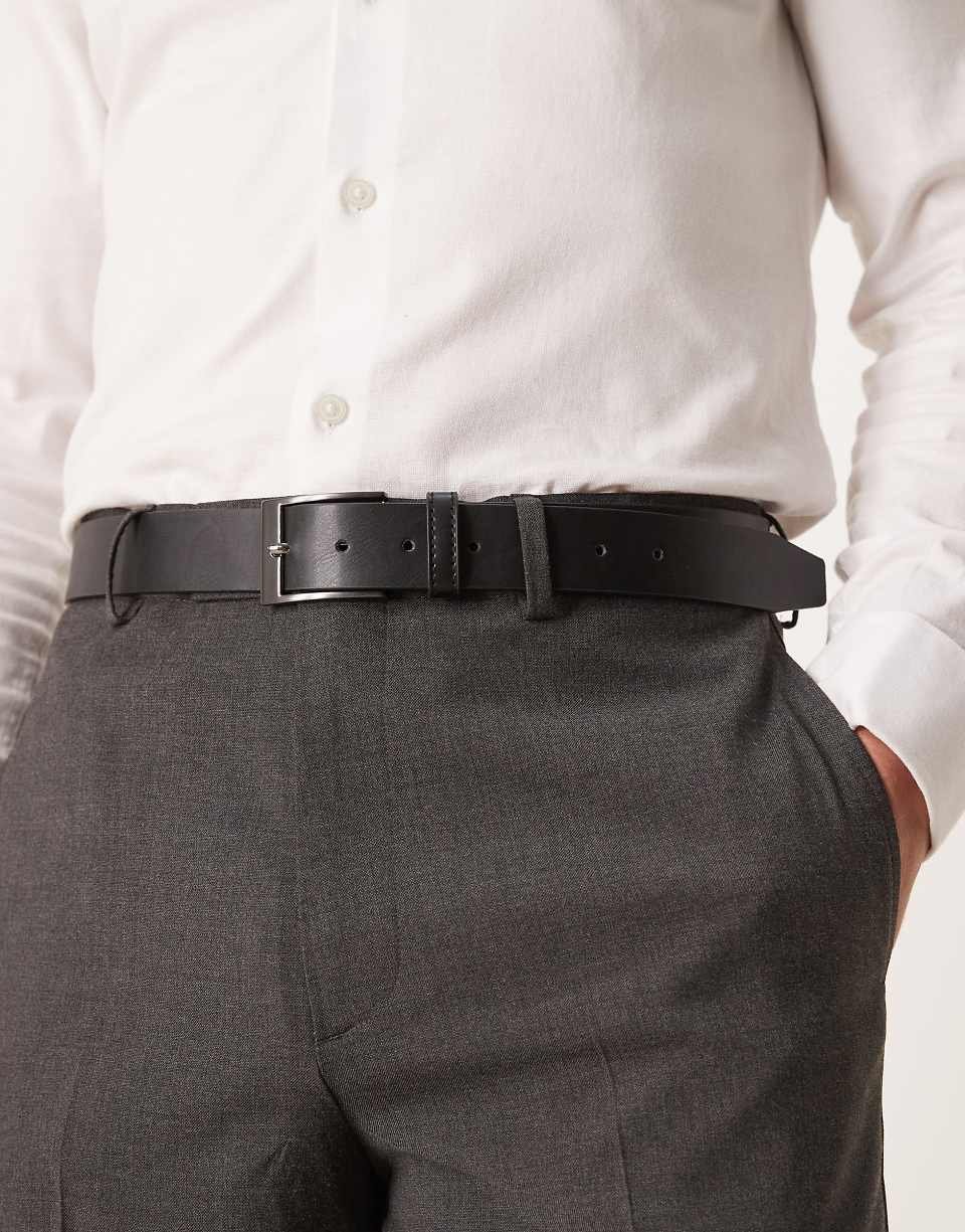 Ceinture en imitation cuir avec boucle gris acier - Noir