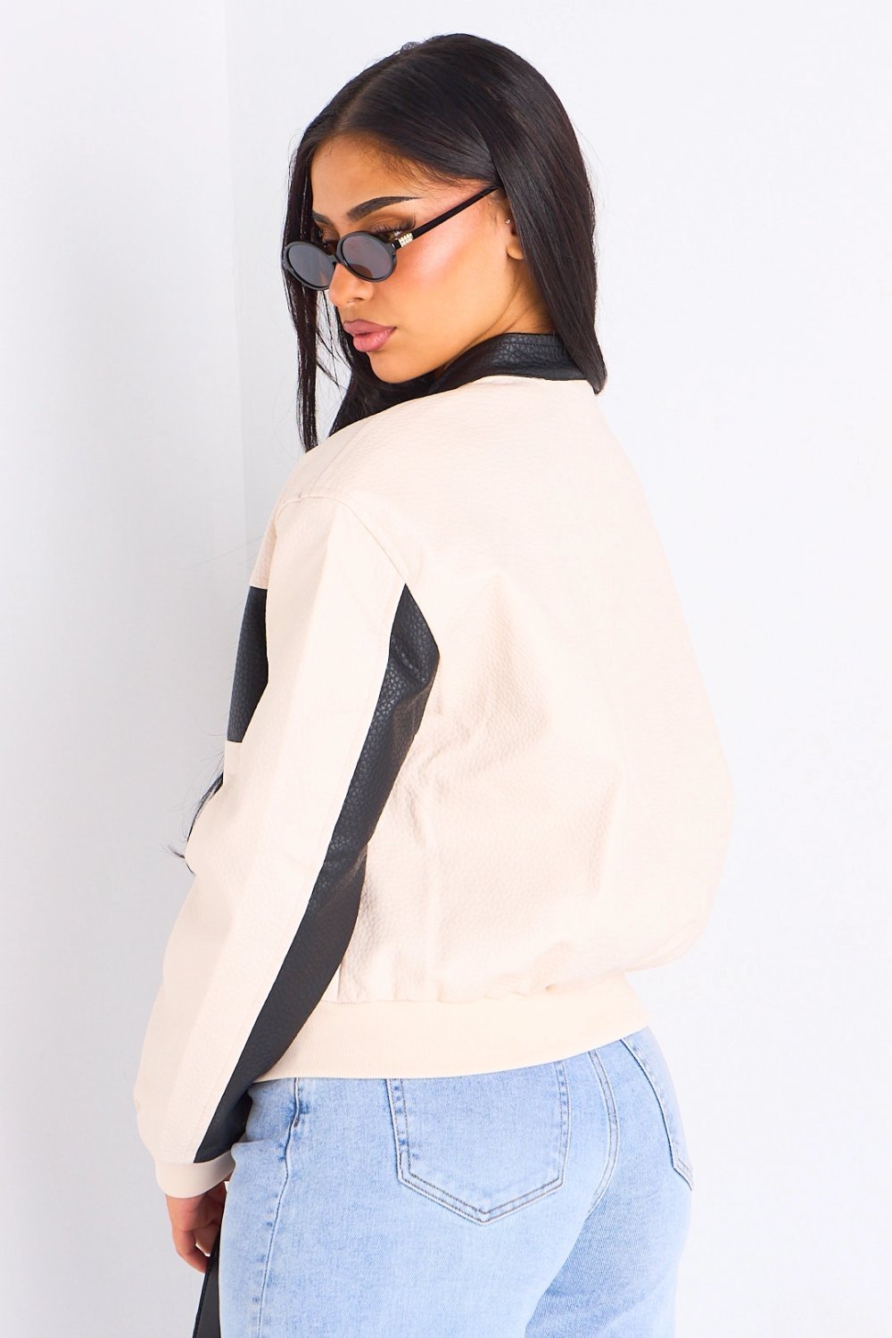Veste bicolore en simili cuir beige