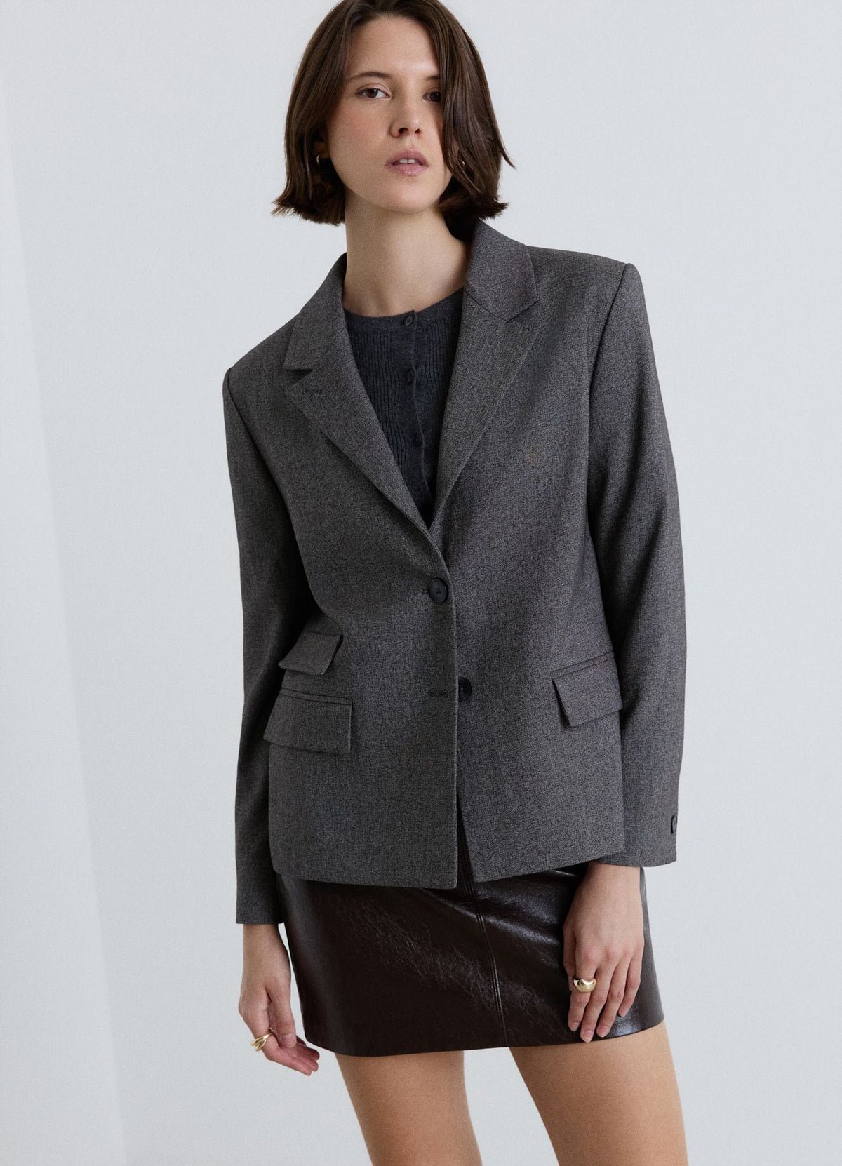 Boxy high-neck button jacket