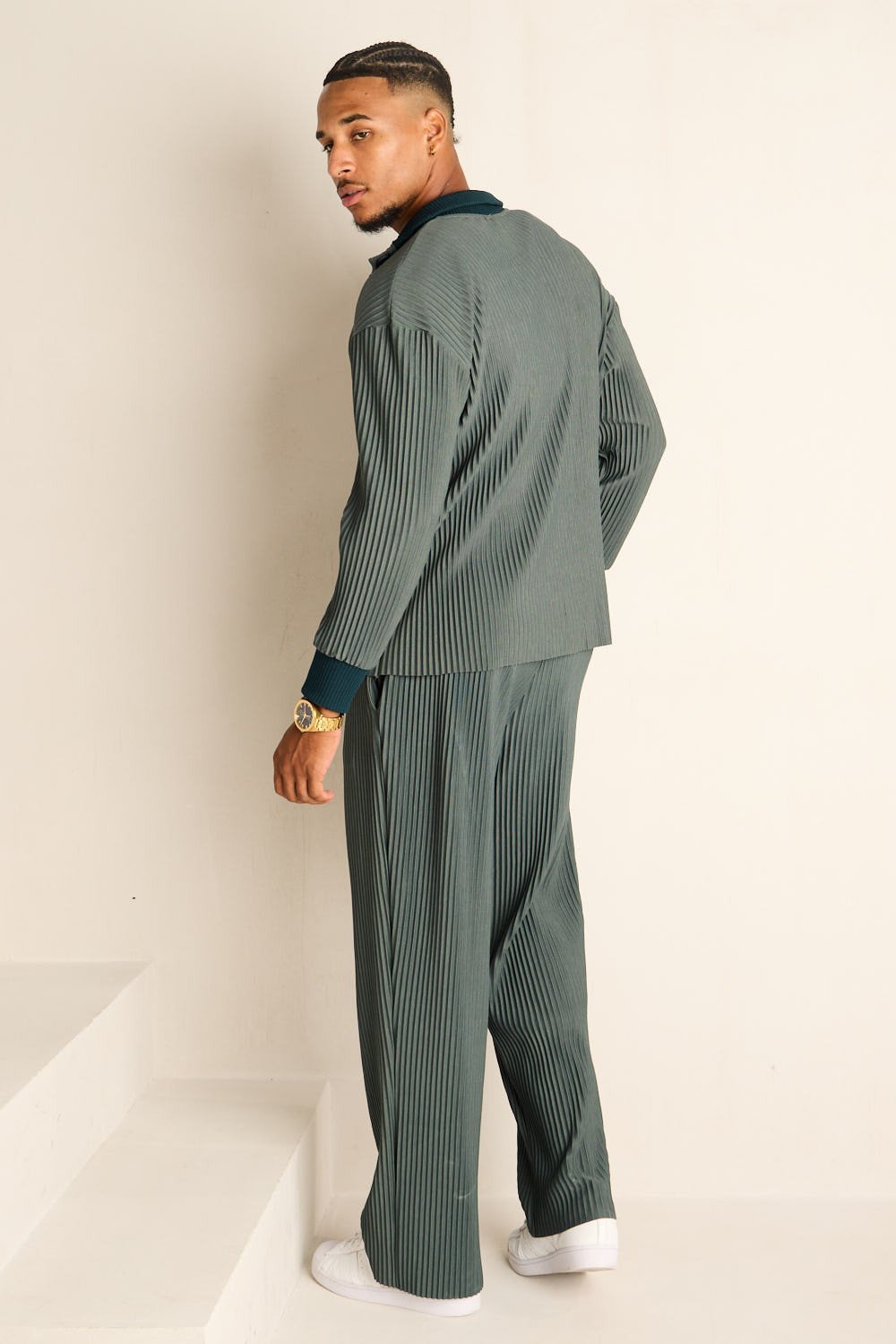 Ensemble gilet et pantalon côtelé kaki