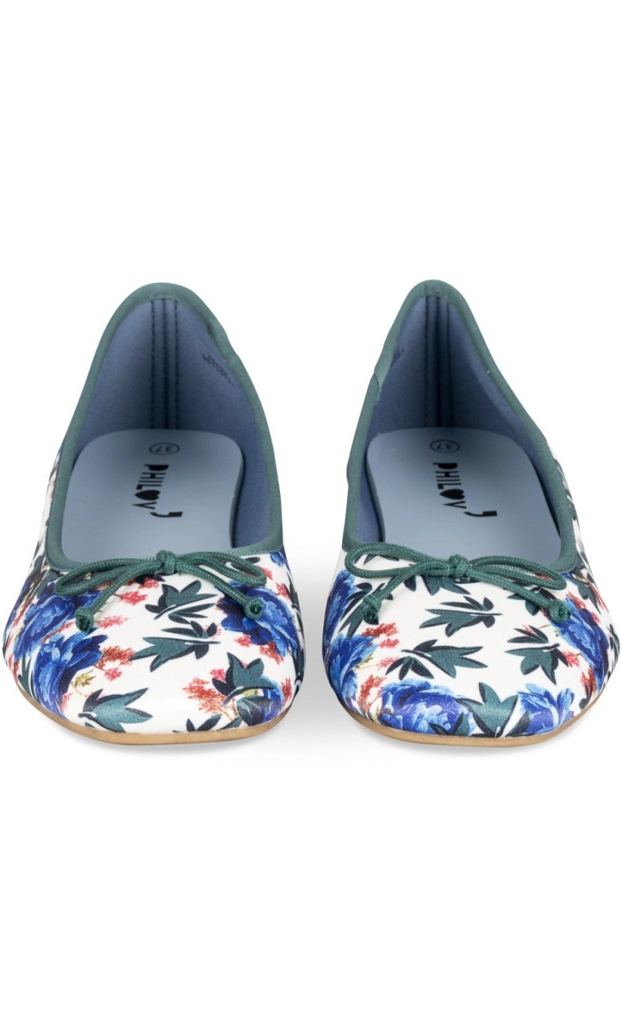 Blue floral block heel ballerinas