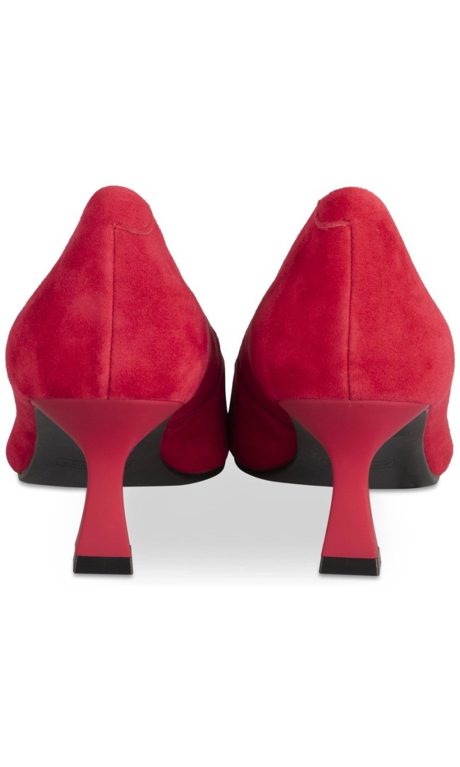 Red faux suede pointed pumps