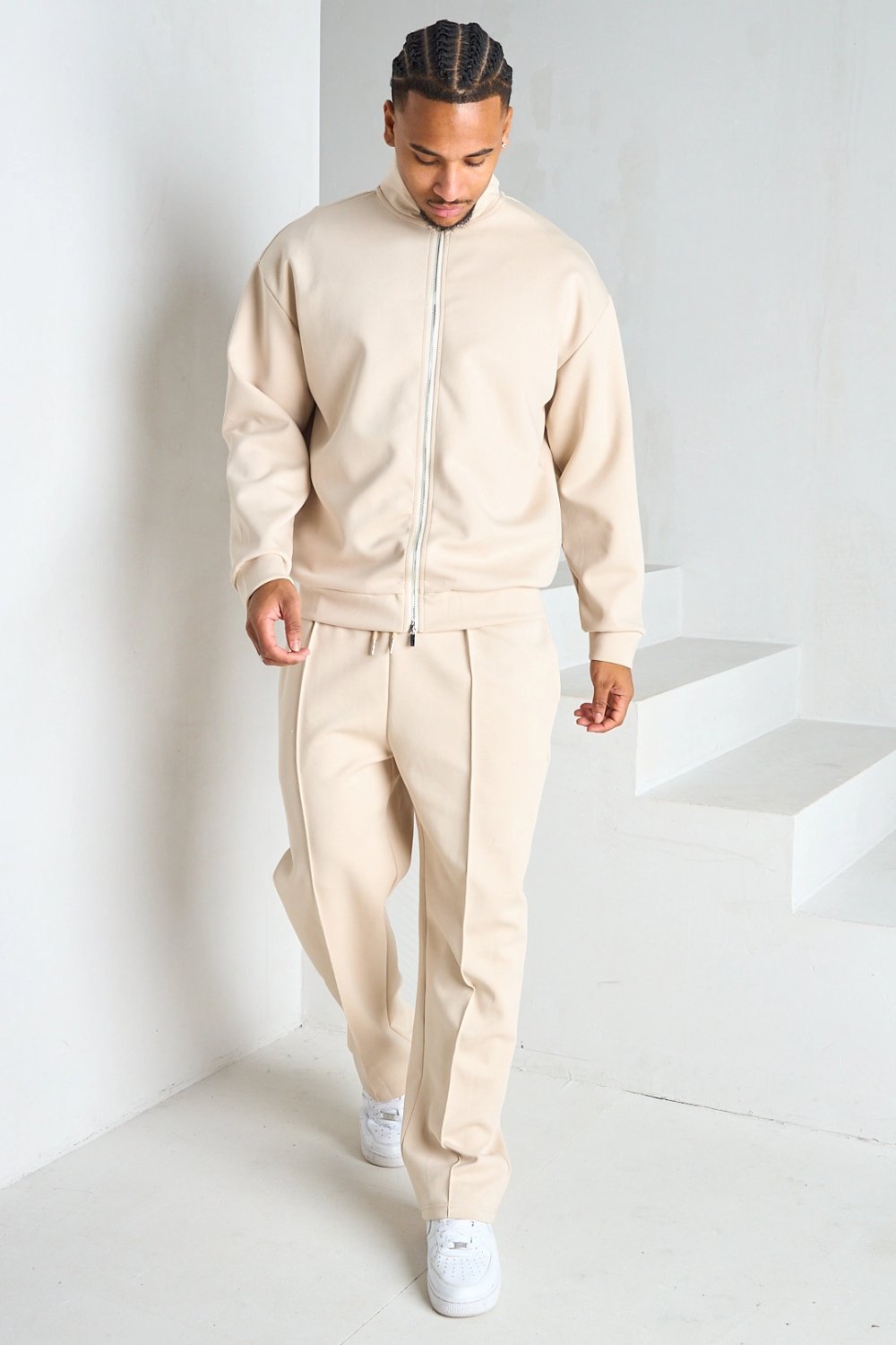 Ensemble veste b zip w pantalon à pinces beige