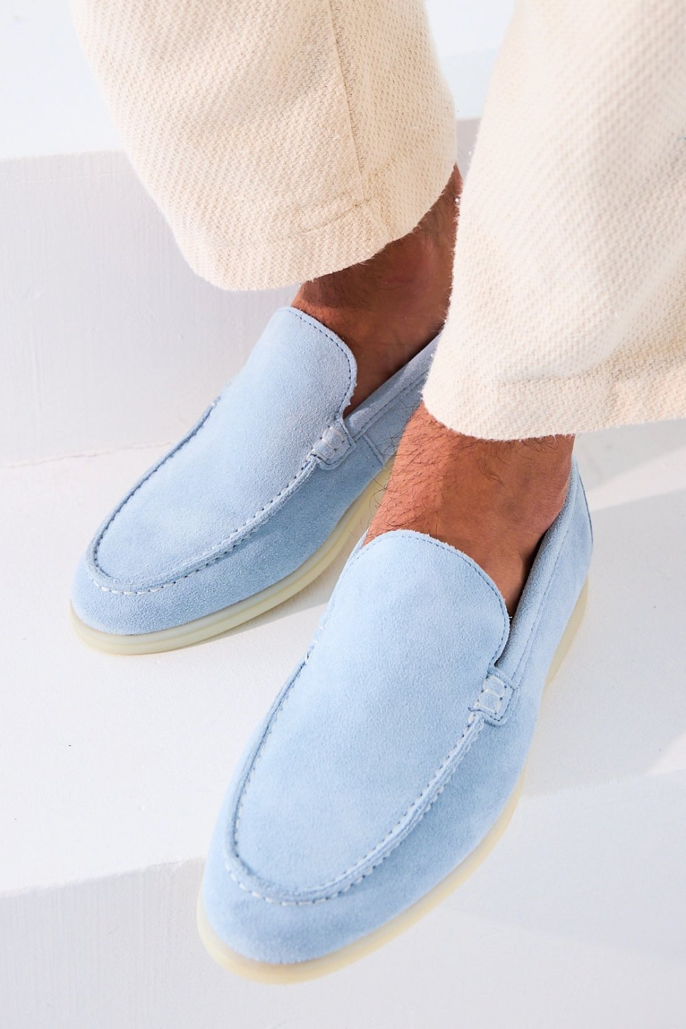 Mocassins effet daim bleu clair