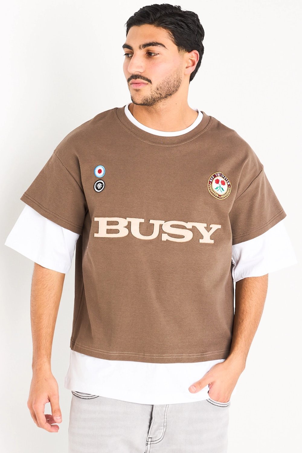T-shirt qahwi effet superposé manches 3/4