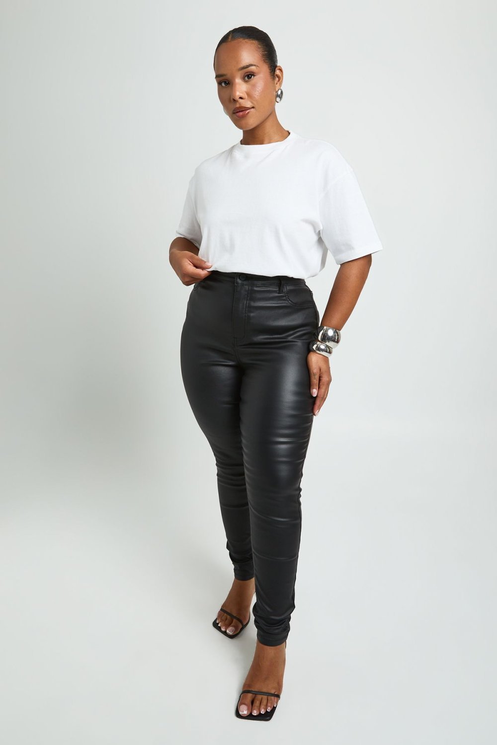Jean skinny taille haute enduit - Grande taille