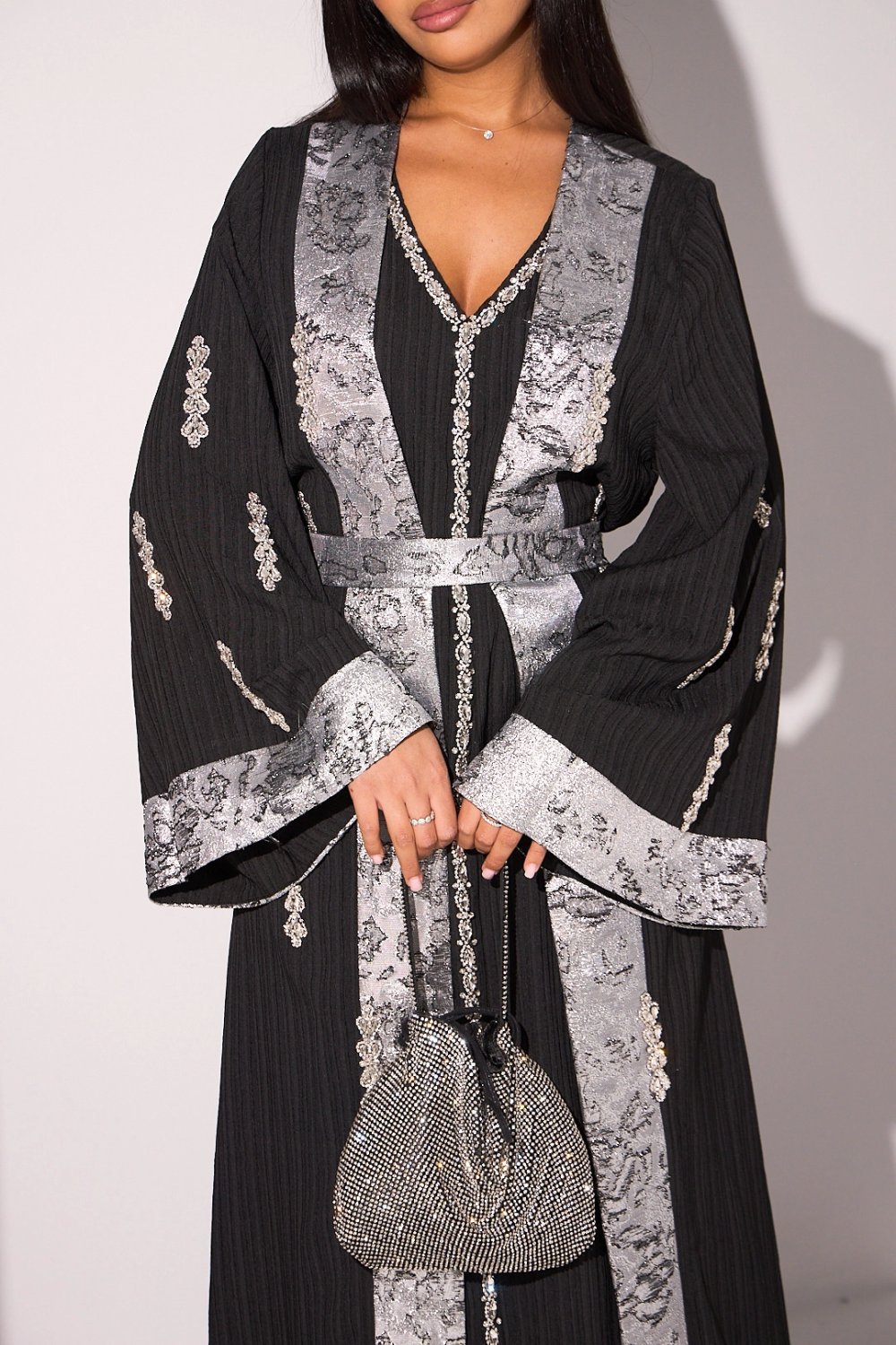 Abaya sans manches et kimono gaufré noir