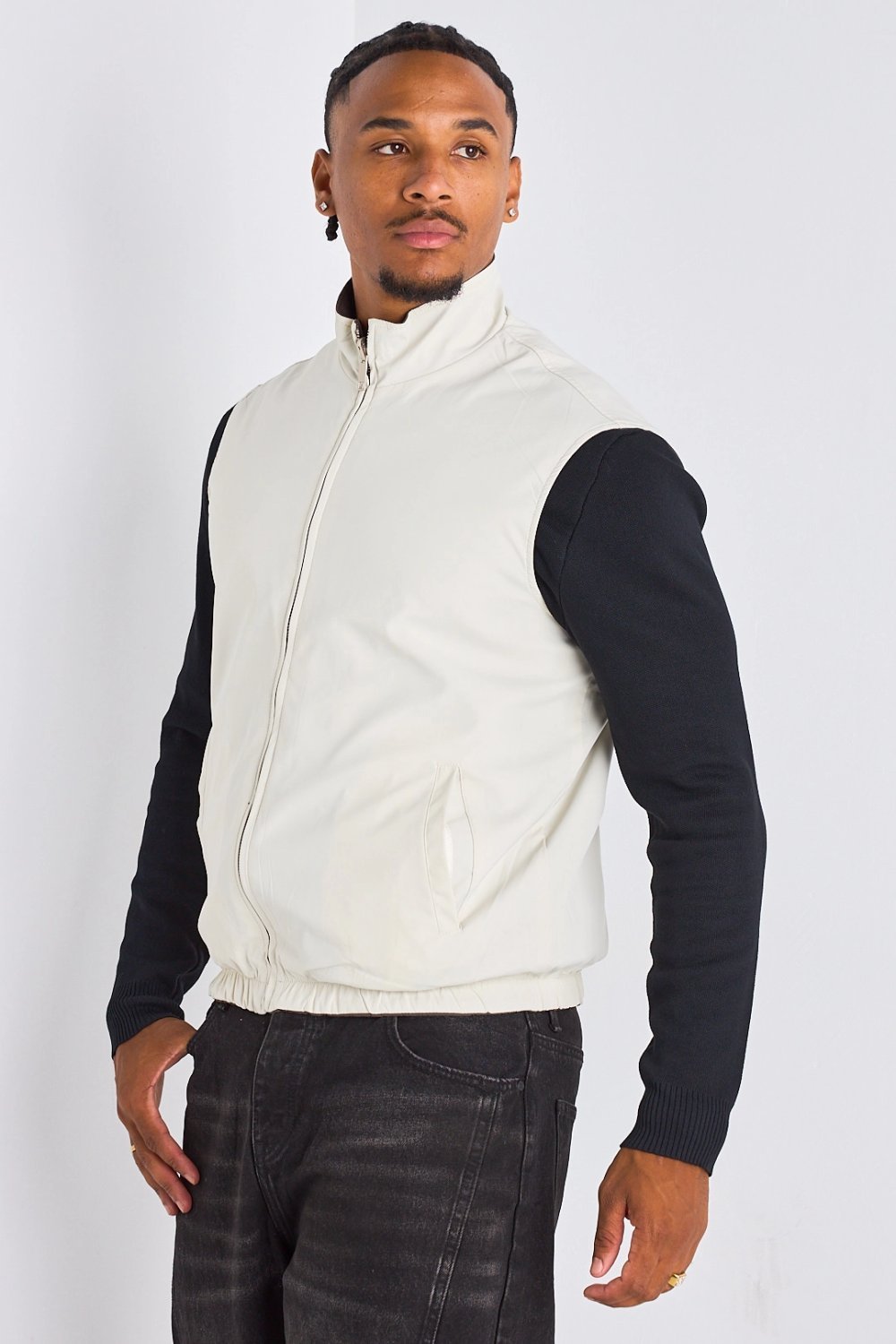Brown reversible sleeveless jacket
