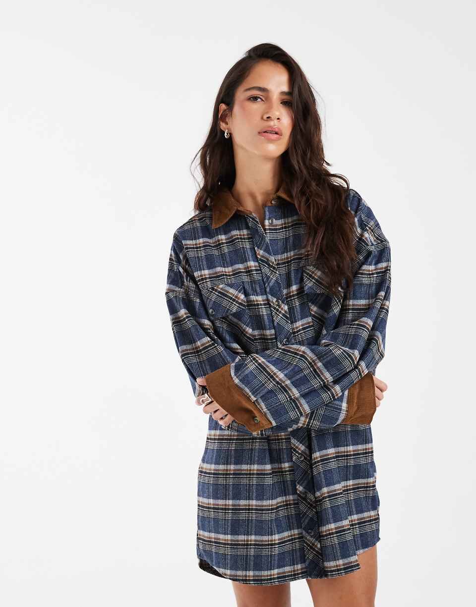 Robe chemise qsira coupe décontractée b finitions cordon contrastées, carreaux - Marine