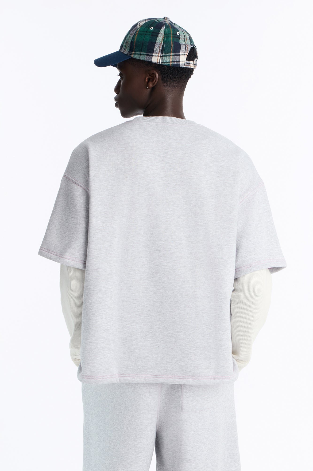 Washed contrast stitch oversized fleece tee