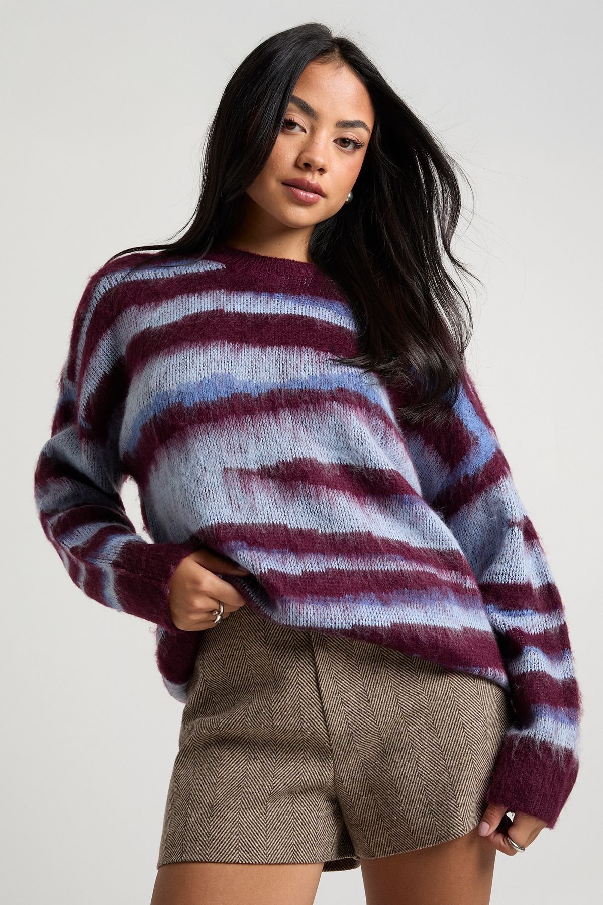 Pull-over en maille brossée à imprimé abstrait