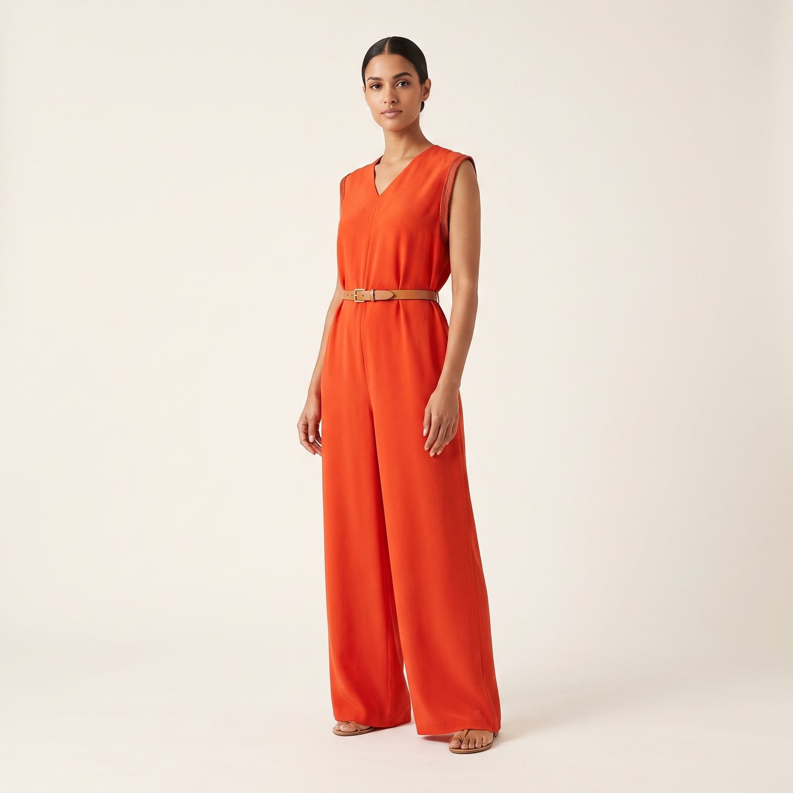 Striped Kimono and Orange Jumpsuit Set