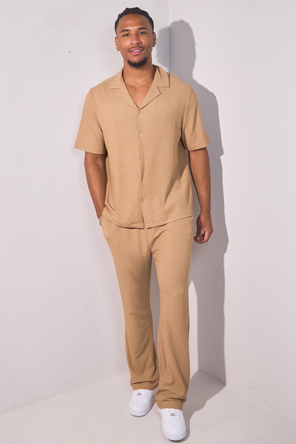 Camel textured shirt and trousers set