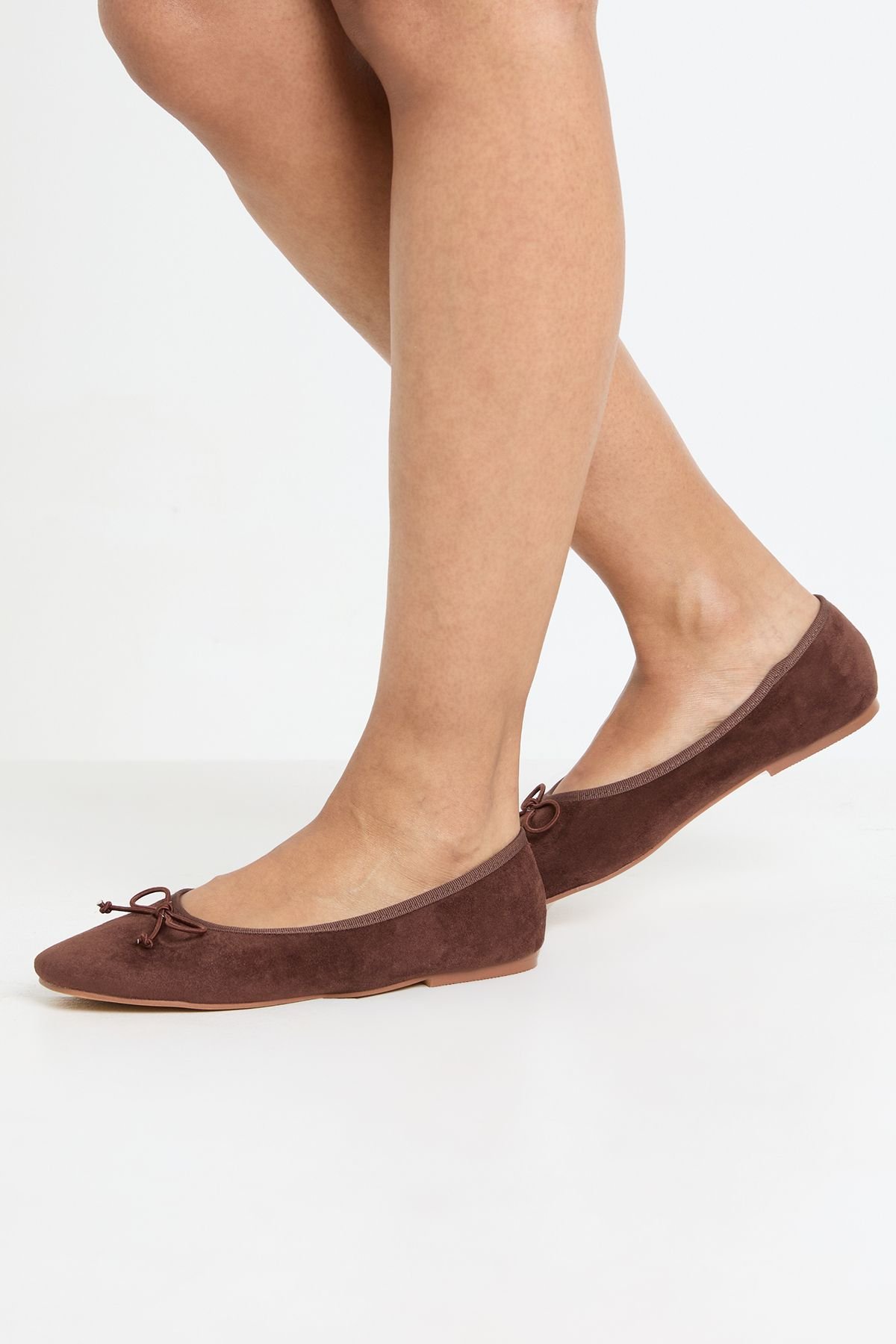 Square toe bow ballet flats - Chocolate