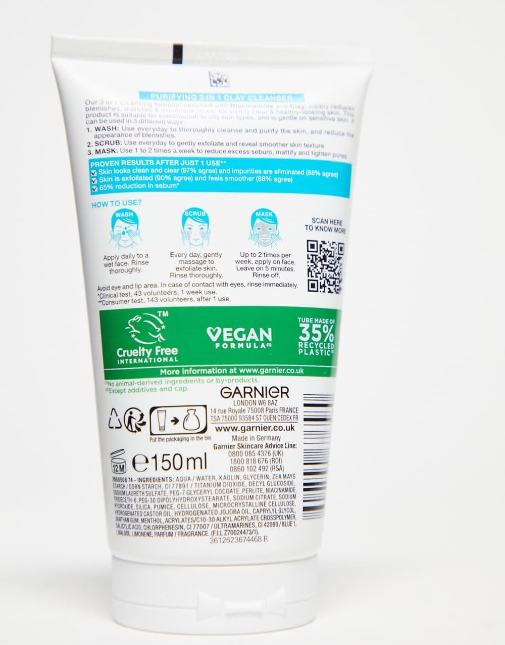 Soin 3-en-1 gommage, gel o masque argile - 50 ml