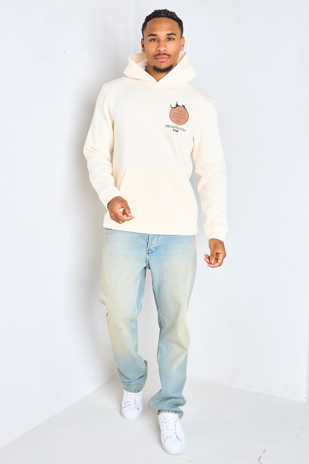 Ecru hoodie with slogan print