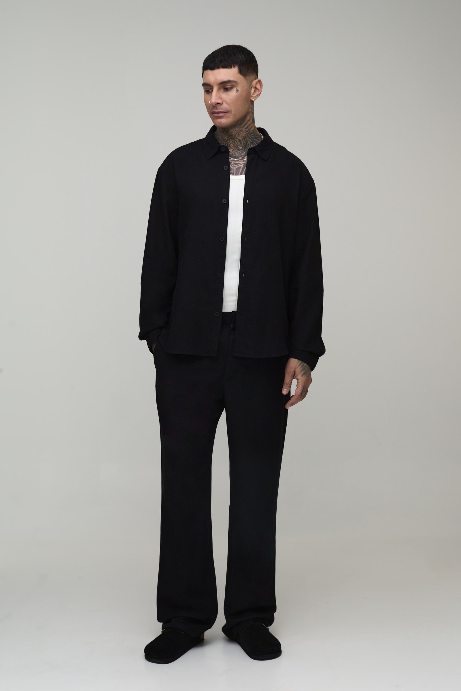 Pantalon en lin mélangé à taille bicolore - Tall