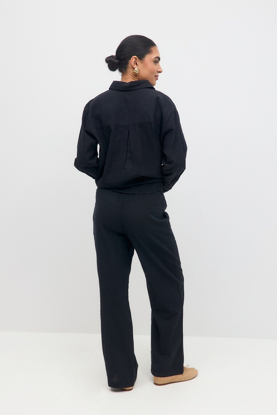 Pantalon large en lin mélangé